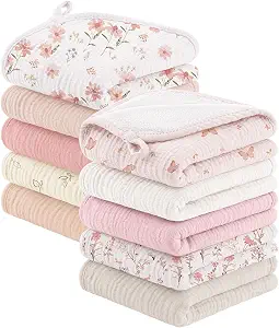 10 Pack Muslin Burp Cloths, 20"x10" Absorbent Baby Burping Cloths