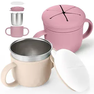 2-Pack Stainless Steel Snack Containers, 4-in-1 Spill Proof
