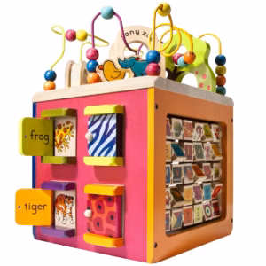 B. toys Wooden Activity Cube - Zany Zoo: Educational Play with Animals, Spinners, Bead Rollercoaster,...