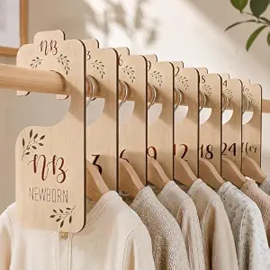 Baby Closet Dividers for Clothes Organizer - Set of 8 Beautiful Wooden Double-Sided Baby Clothes Size...