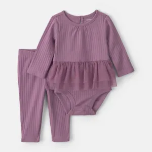 Baby Girl 2-Piece Long-Sleeve Bodysuit & Tulle Pant Set - Purple | Carter's - 3M