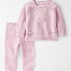 Baby Girl 2-Piece Organic Cotton Bow Knit Sweater & Pant Set - Little Planet | Carter's - 9M
