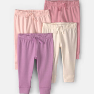 Baby Girl 4-Pack Pull-On Cotton Pants - Pink/Purple | Carter's - 6M