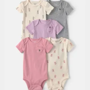 Baby Girl 5-Pack Bunny Multipack Bodysuits - Pink/Ivory | Carter's - 6M