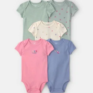 Baby Girl 5-Pack Floral Butterfly Short-Sleeve Multipack Bodysuits | Carter's - 9M