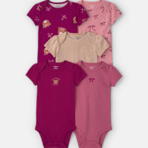 Baby Girl 5-Pack Teddy Bear Short-Sleeve Multipack Bodysuits - Pink/Purple | Carter's 3M