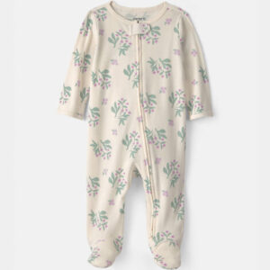 Baby Girl Floral Cotton 2-Way Zip Sleep & Play Pajamas - Ivory | Carter's - 3M