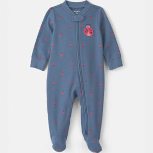 Baby Girl Ladybug 100% Cotton 2-Way Zip Sleep & Play Pajamas - Blue | Carter's - 3M