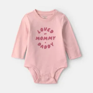 Baby Girl 'Loved By Mommy & Daddy' Long-Sleeve Graphic Bodysuit - Light Pink | Carter's 3M