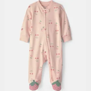 Baby Girl Strawberry 100% Cotton 2-Way Zip Sleep & Play Pajamas - Pink | Carter's - 3M