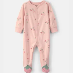 Baby Girl Strawberry 100% Cotton Sleep & Play Pajamas - Pink | Carter's - NB
