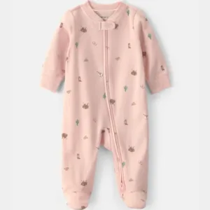 Baby Girl Western 100% Cotton 2-Way Zip Sleep & Play Pajamas - Pink | Carter's - NB