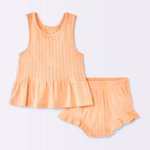 Baby Girls' 2pc Peplum Tank Top and Ruffle Shorts Set - Cloud Island Apricot Orange 3-6M