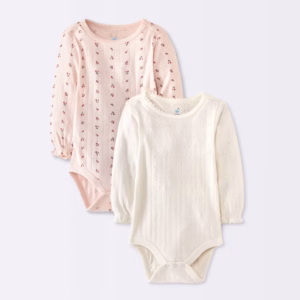 Baby Girls' 2pk Pointelle Floral Long Sleeve Bodysuits - Cloud Island-Pink/Ivory Newborn