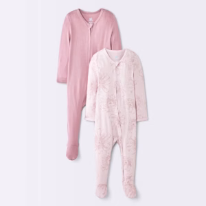 Baby Girls' 2pk So Very Soft Floral Modal Long Sleeve Sleep N' Play Footed Pajamas - Cloud Island Pink -0-3M