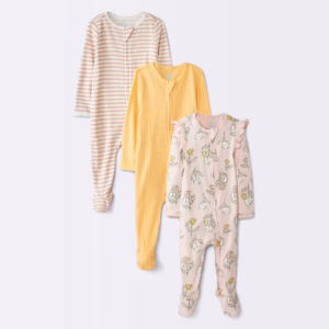 Baby Girls' 3pk Floral Pointelle Long Sleeve Sleep N' Play Footed Pajamas - Cloud Island - Pink Newborn