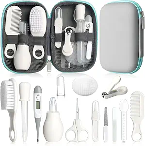 Baby Grooming Kit, Infant Safety Care Set, Baby Essentials Kit for Newborn (Grey White)