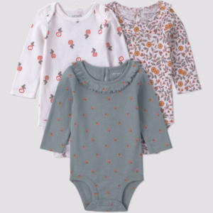 Carter's Just One You® Baby Girls' 3pk apple floral Long Sleeve Bodysuits - Green/white Newborn