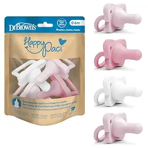 Dr. Brown's HappyPaci Baby Pacifier, Light-Pink, Pink, White, 0-6m, 4-Pack