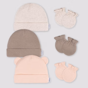 Gerber Baby 6pk Hat & Mitten Set - Pink: Cotton Knit, Elastic Cuffs, 12 Months