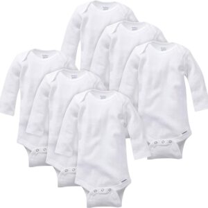 Long Sleeve Solid Onesies Bodysuit with Mitten Cuffs (6 Pack) - White - Newborn