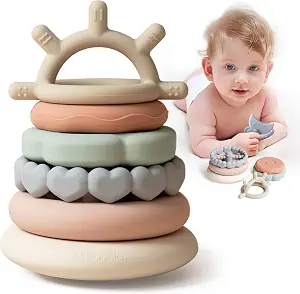 Moonkie Stacks of Circles Soft Teething Toy | Educational Learning Baby Toy | Stacking Ring Toys...