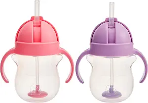 Munchkin Any Angle Sippy Cup with Weighted Straw, 2 Pack, Pink/Purple