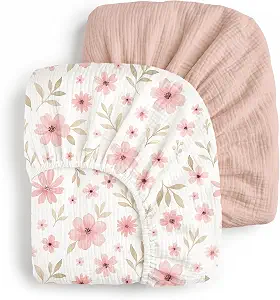 Muslin Crib Sheets for Boys Girls, Fitted 52''x28" Organic Cotton, Floral