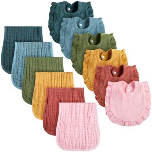 Newcotte 12 Pcs Baby Muslin Bibs and Burp Cloths Set, Cotton, Multicolor