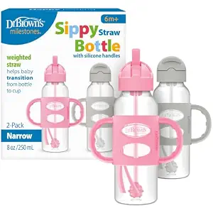 SIPPY STRAW Bottle with Silicone Handles - Gray & Pink