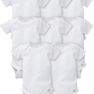 Short Sleeve Solid Onesies Bodysuits (8 Pack) - White - 0-3M