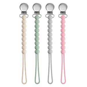 Silicone Pacifier Clip for Baby Boys Girls, Paci Holder 4 Pack