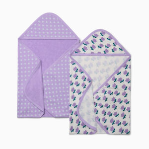 Small Story Organic Cotton Towels (2 Pack) - Purple Flowers, 0-24