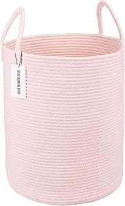 XUANGUO Cotton Rope Laundry Basket Hamper for Girls Kids Baby Nursery Pink